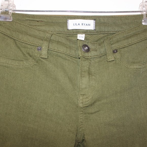 💚 Lila Ryan Olive Green Stretch Jeans Size 27P - Picture 1 of 7